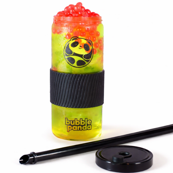 Black Bubble Panda Glass Cup & Straw