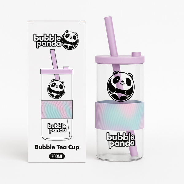Pastels Bubble Panda Glass Cup & Straw