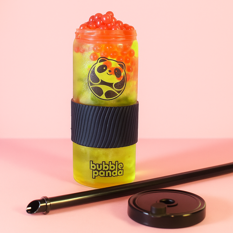 Black Bubble Panda Glass Cup & Straw (Pre-Order)