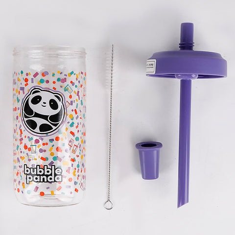 Bubble Panda Glass Cup and Straw Set (600ml)